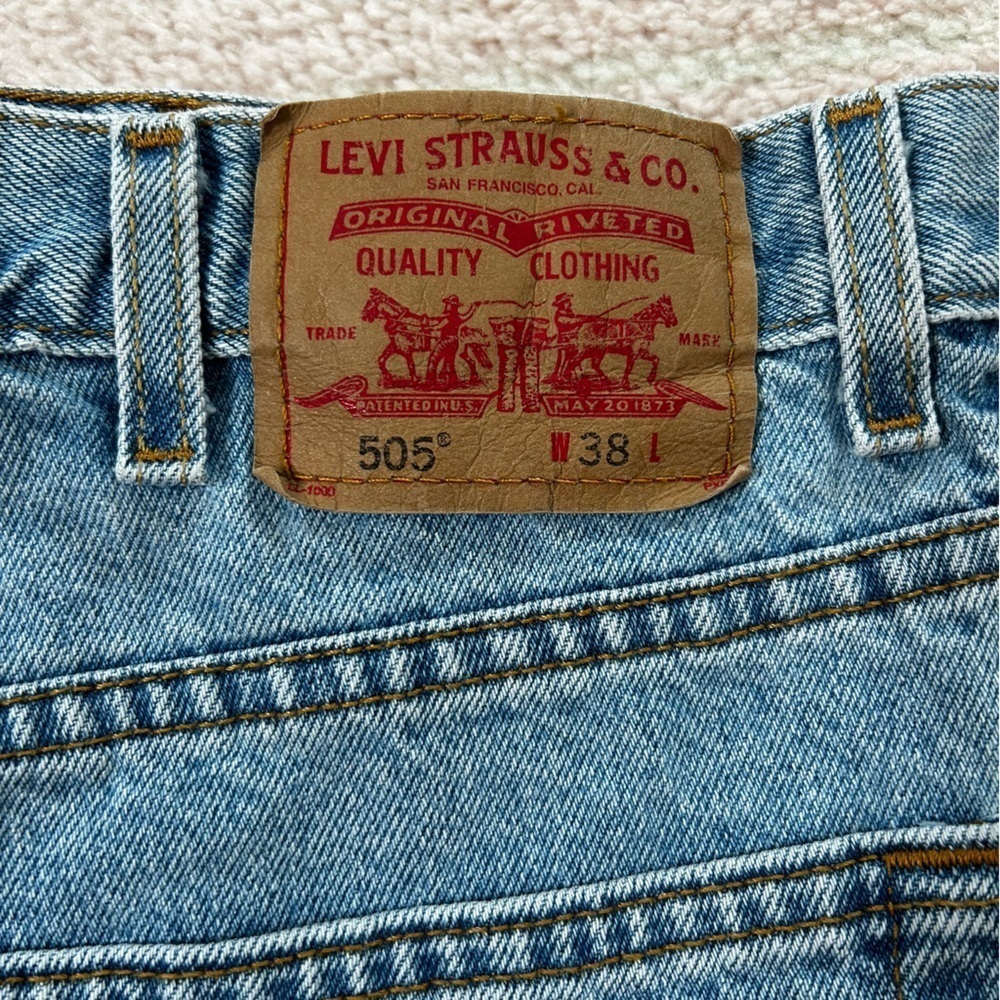 Vintage Levis 505 Jorts Denim Jean Shorts Size 38 Dad Short Classic‎ Light Wash - Picture 13 of 14